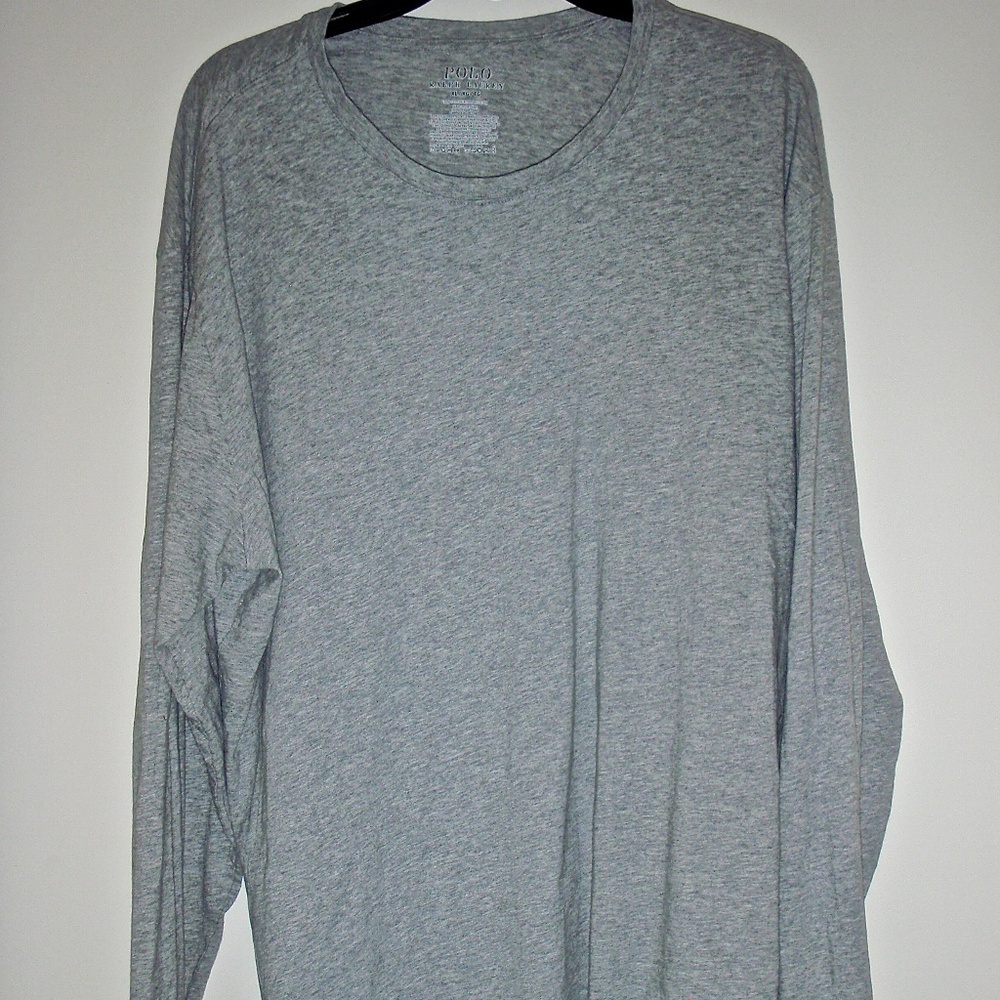 POLO RALPH LAUREN MEN'S LONG SLEEVED GREY 100% COTTON JERSEY SIZE XL